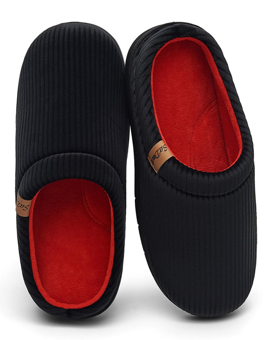 Mens Slippers with Arch Support Comfort Two-Tone Slippers for Men Breathable House Slippers with Memory Foam Slip-on Indoor/Outdoor House Shoes Black 11-12