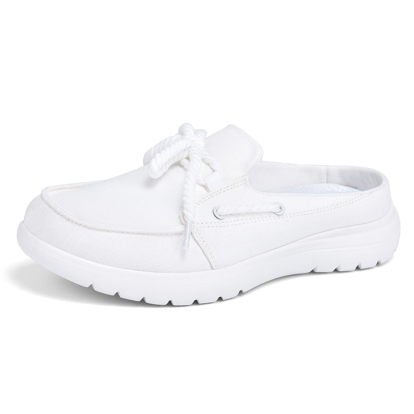 Womens Walking Mules Sneakers Slip On Canvas House Slippers Comfortable Backless Indoor Outdoor Nursing Shoes with Anti-Skid Sole White 9